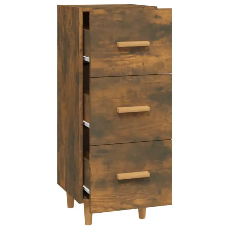 Dressoir van gerookt eiken met bewerkt hout en houten poten - Dressoirs & buffetkasten