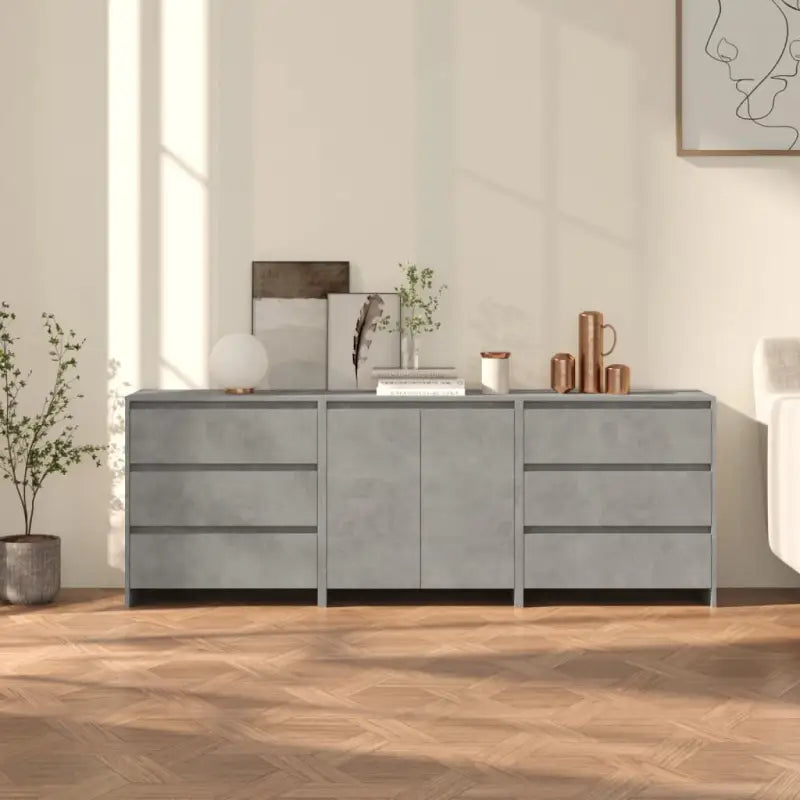 Dressoirs en buffetkasten met bewerkt hout en stevig tafelblad - Betongrijs / 3 - Dressoirs & buffetkasten