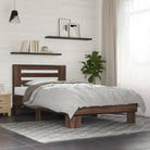 Duurzaam bedframe met bewerkt hout en multiplex lattenbodem - bruin eikenkleur / 100 x 200 cm - Bedden & bedframes
