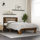 Duurzaam bedframe met bewerkt hout en multiplex lattenbodem - Gerookt eiken / 90 x 190 cm - Bedden & bedframes