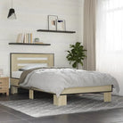 Duurzaam bedframe met bewerkt hout en multiplex lattenbodem - Sonoma eiken / 90 x 190 cm - Bedden & bedframes