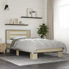 Duurzaam bedframe met bewerkt hout en multiplex lattenbodem - Sonoma eiken / 90 x 200 cm - Bedden & bedframes