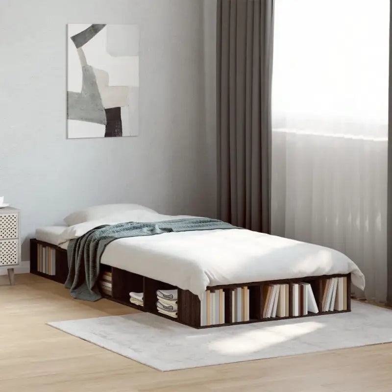 Duurzaam bedframe van bewerkt hout voor een comfortabele slaapkamer - bruin eikenkleur / 100 x 200 cm - Bedden &