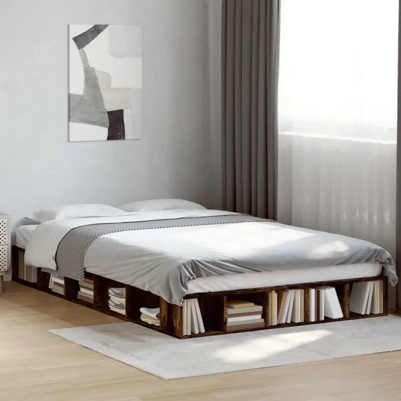 Duurzaam bedframe van bewerkt hout voor een comfortabele slaapkamer - Gerookt eiken / 135 x 190 cm - Bedden & bedframes