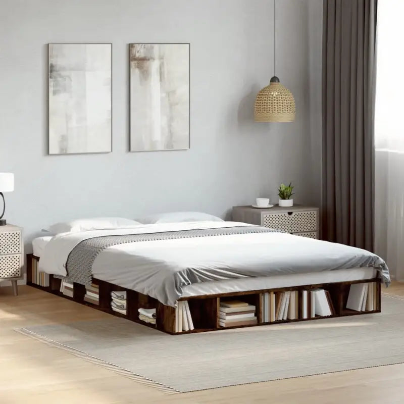 Duurzaam bedframe van bewerkt hout voor een comfortabele slaapkamer - Gerookt eiken / 150 x 200 cm - Bedden & bedframes