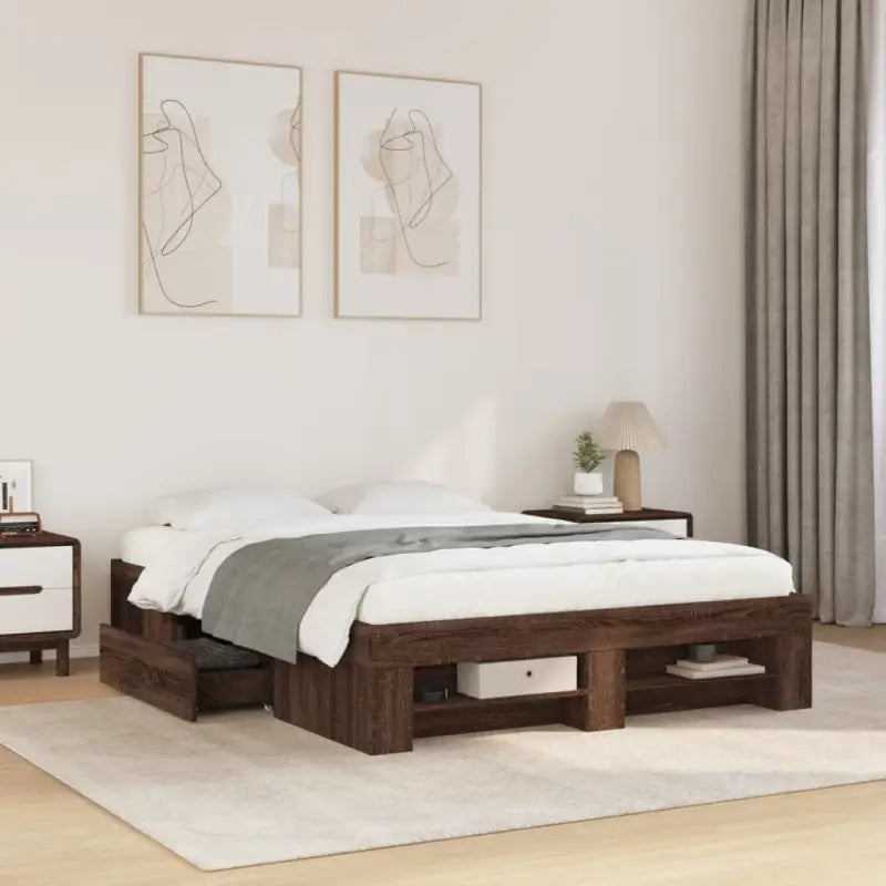 Duurzaam bedframe van bewerkt hout voor een goede nachtrust - bruin eikenkleur / 140 x 200 cm - Bedden & bedframes