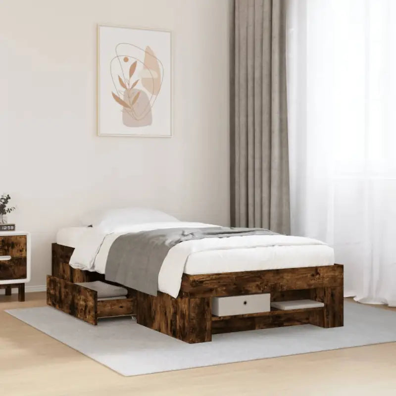Duurzaam bedframe van bewerkt hout voor een goede nachtrust - Gerookt eiken / 90 x 200 cm - Bedden & bedframes
