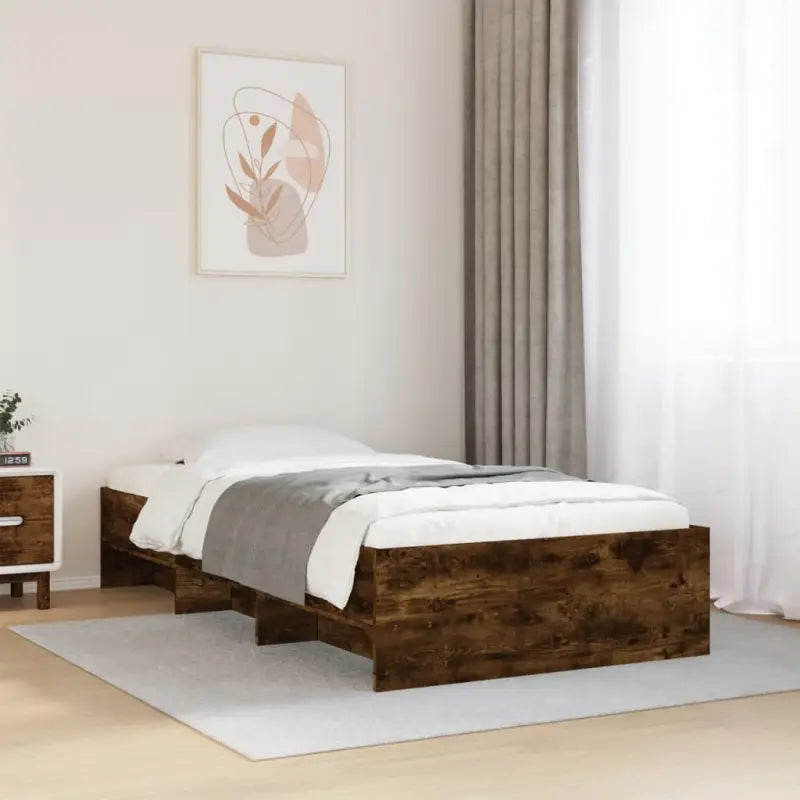 Duurzaam bedframe van bewerkt hout voor een goede nachtrust - Gerookt eiken / 90 x 190 cm - Bedden & bedframes