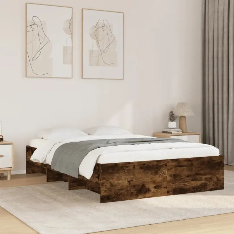 Duurzaam bedframe van bewerkt hout voor een goede nachtrust - Gerookt eiken / 140 x 200 cm - Bedden & bedframes