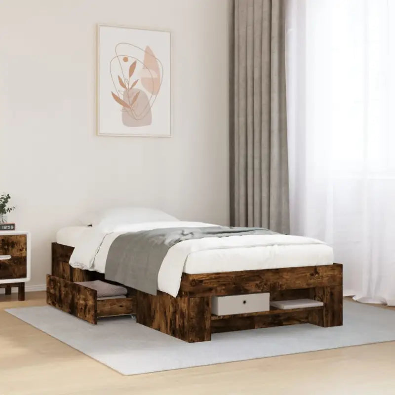 Duurzaam bedframe van bewerkt hout voor een goede nachtrust - Gerookt eiken / 90 x 190 cm - Bedden & bedframes