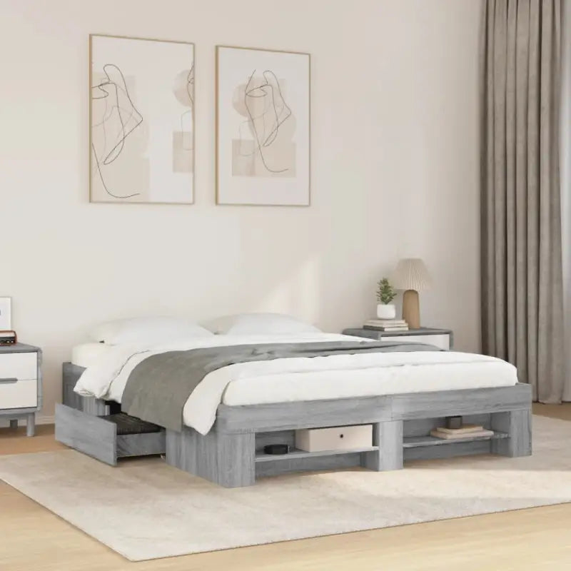 Duurzaam bedframe van bewerkt hout voor een goede nachtrust - Grijs sonoma / 160 x 200 cm - Bedden & bedframes