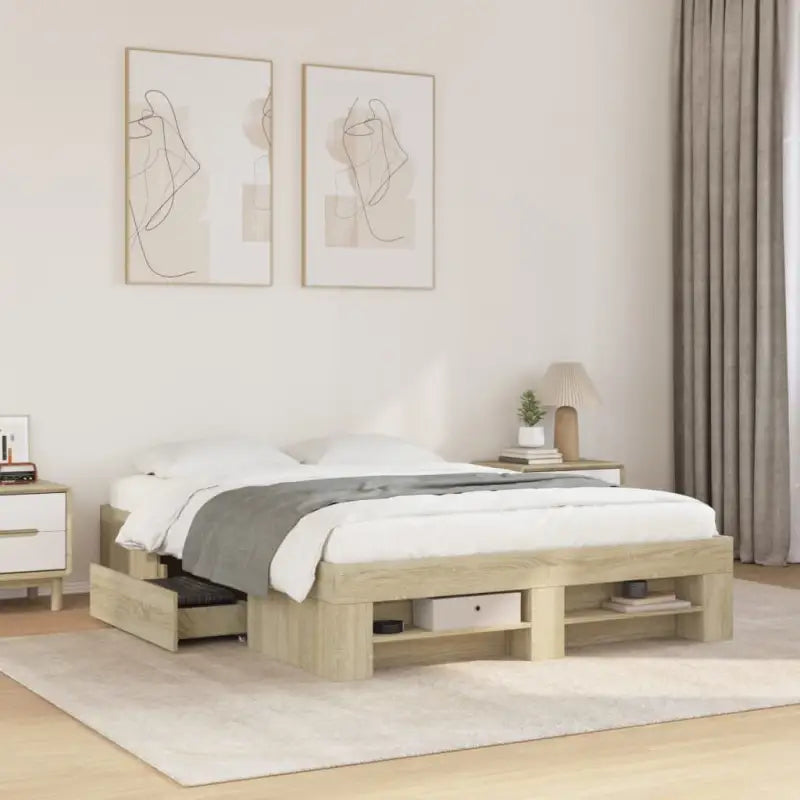 Duurzaam bedframe van bewerkt hout voor een goede nachtrust - Sonoma eiken / 140 x 190 cm - Bedden & bedframes