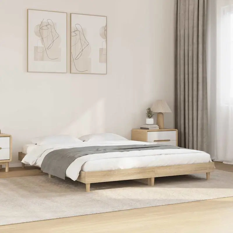 Duurzaam bewerkt hout bedframe met multiplex lattenbodem voor rust - Sonoma eiken / 140 x 200 cm - Bedden & bedframes