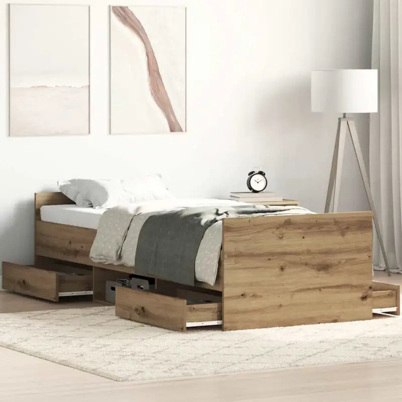 Duurzaam hout bedframe voor comfortabele nachten - artisanaal eikenkleurig / 90 x 190 cm - Bedden & bedframes