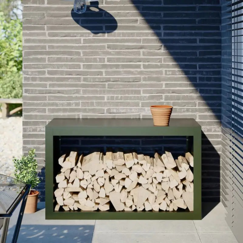Duurzaam Stalen Brandhoutrek voor Nette Opslag - Staal/Groen / 100 x 40 x 60 cm - Brandhoutrekken