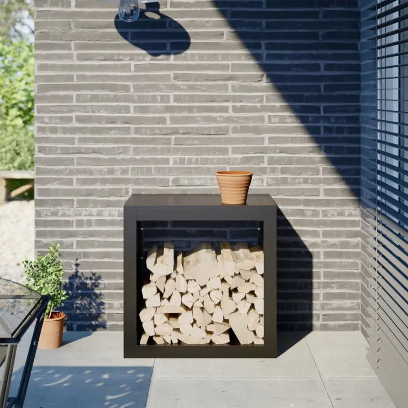 Duurzaam Stalen Brandhoutrek voor Nette Opslag - Staal/Zwart / 60 x 40 x 60 cm - Brandhoutrekken