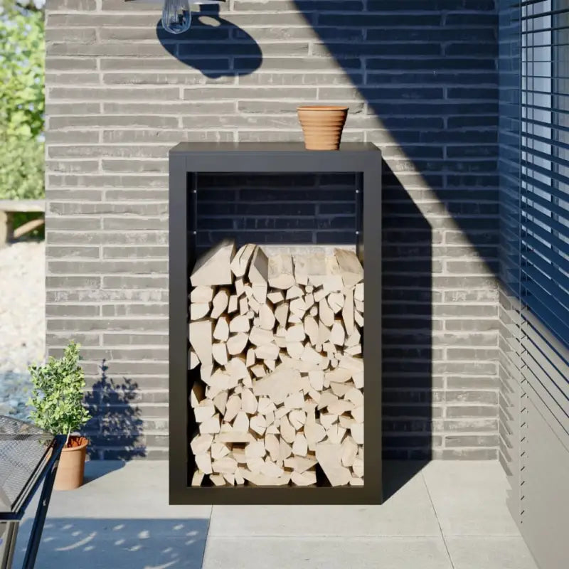 Duurzaam Stalen Brandhoutrek voor Nette Opslag - Staal/Zwart / 60 x 40 x 100 cm - Brandhoutrekken