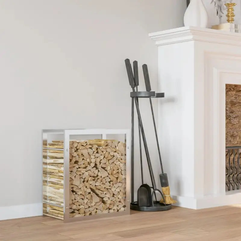 Duurzaam zwart staal brandhoutrek voor nette opslag - Zilver / 80 x 28 x 86 cm - Brandhoutrekken