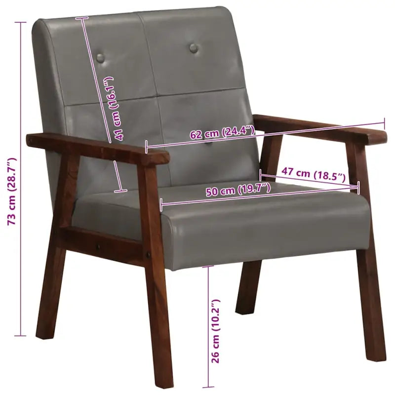 Echt leren fauteuil met knoopversiering voor een luxe uitstraling - Grijs / 1 / Ja - Fauteuils & Relaxfauteuils