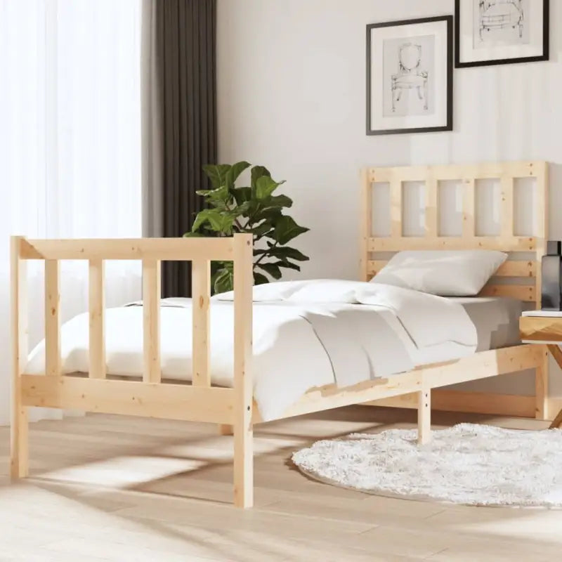 Eenvoudig bedframe van massief grenenhout voor een tijdloze slaapkamer uitstraling - Naturel / 75 x 190 cm - Bedden &