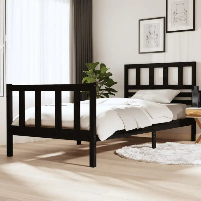 Eenvoudig bedframe van massief grenenhout voor een tijdloze slaapkamer uitstraling - Zwart / 100 x 200 cm - Bedden &