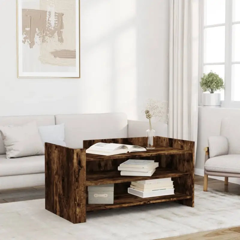 Eenvoudig schoon te maken salontafel van bewerkt hout met elegante uitstraling - Gerookt eiken / 1 / 100 cm