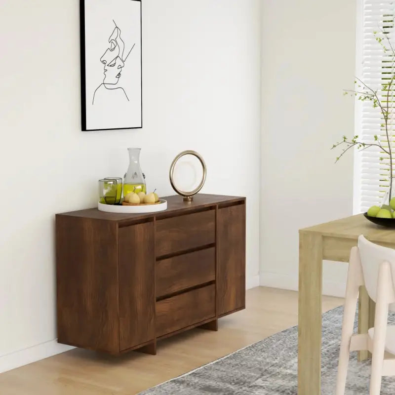 Eenvoudige Bezocht Bewerkt Hout Dressoir met Modern Design - bruin eikenkleur / 1 - Dressoirs & buffetkasten