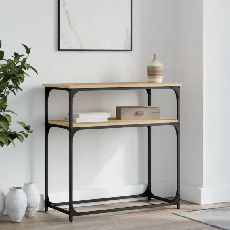 Eenvoudige wandtafel met bewerkt hout en metalen frame - Sonoma eiken / 1 / 75 cm - Bijzettafels