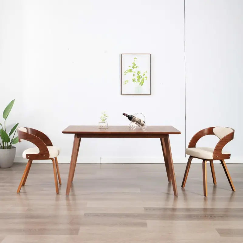 Eetkamerstoelen met houten frame levering bevat elegant en modern ontwerp - Crème en donkerbruin / 2 - Eetkamerstoelen