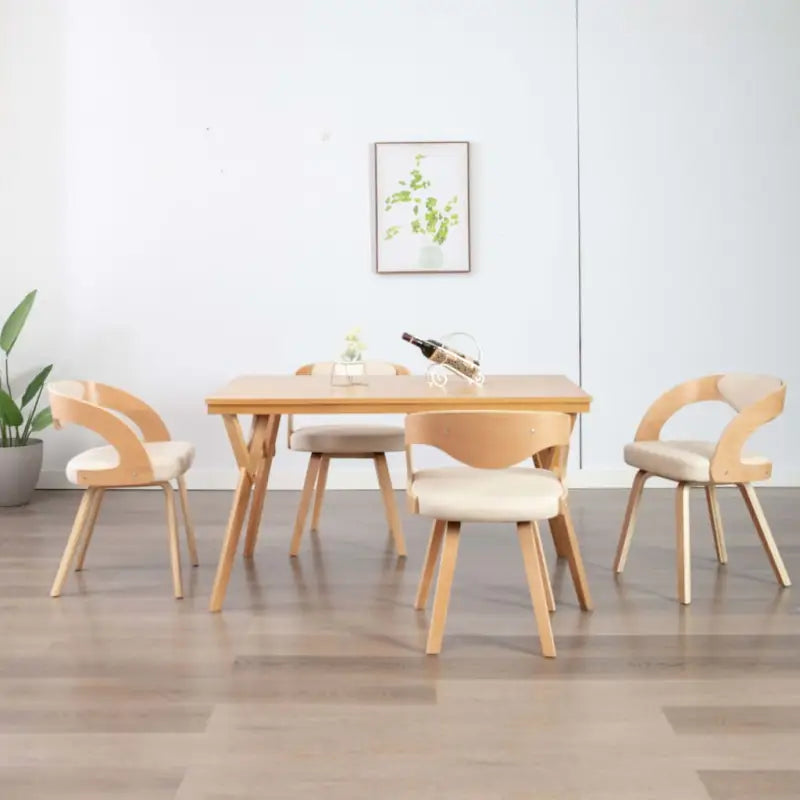 Eetkamerstoelen met houten frame levering bevat elegant en modern ontwerp - Crème en lichtbruin / 4 - Eetkamerstoelen