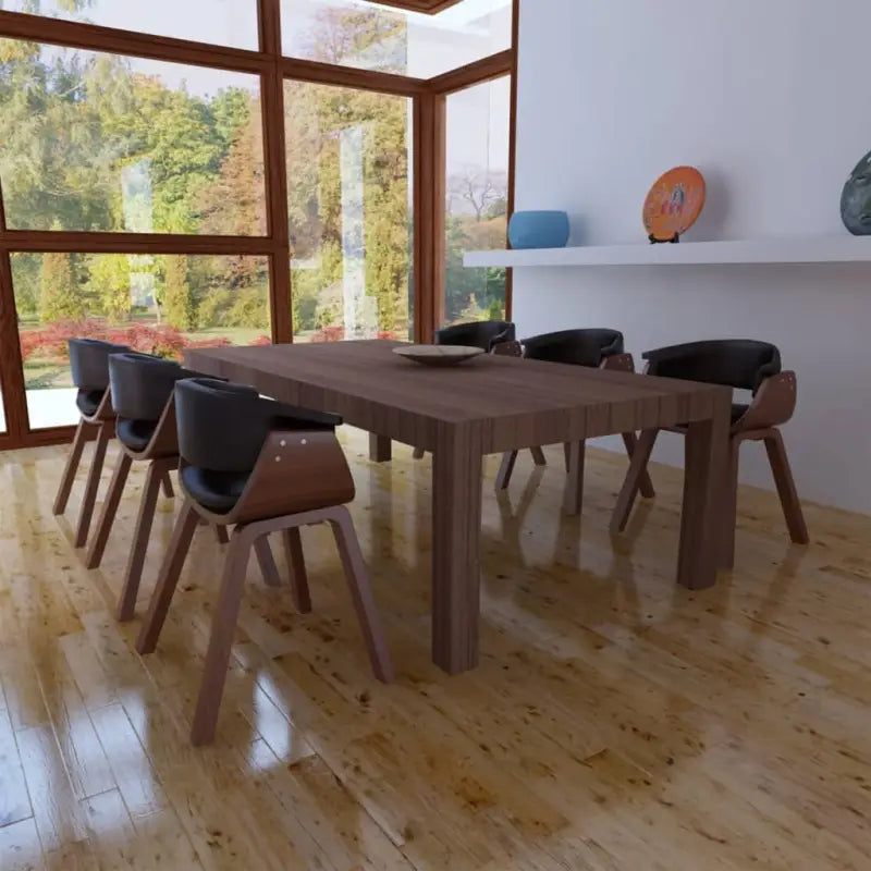 Eetkamerstoelen set met gebogen hout en eenvoudig te reinigen kunstleer - Zwart en donkerbruin / 6 - Eetkamerstoelen