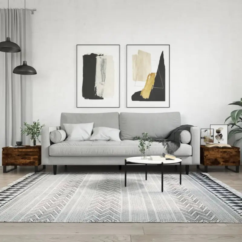 Eetkamertafel met bewerkt hout en metalen poten voor stijl en duurzaamheid - Gerookt eiken / 2 - Salontafels