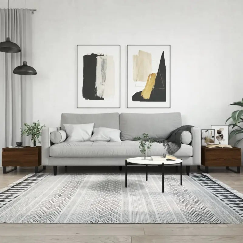 Eetkamertafel met bewerkt hout en metalen poten voor stijl en duurzaamheid - bruin eikenkleur / 2 - Salontafels