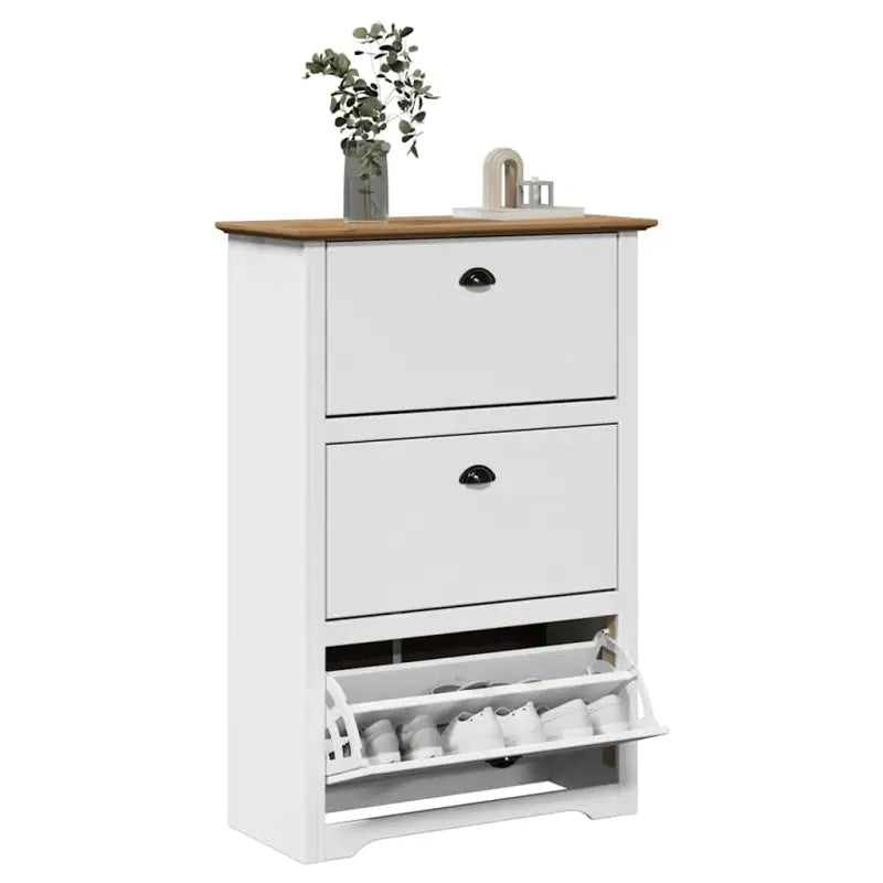 Elegant schoenenrek van massief grenenhout voor een opgeruimde ingang - Wit en bruin / 1 - Schoenenrekken