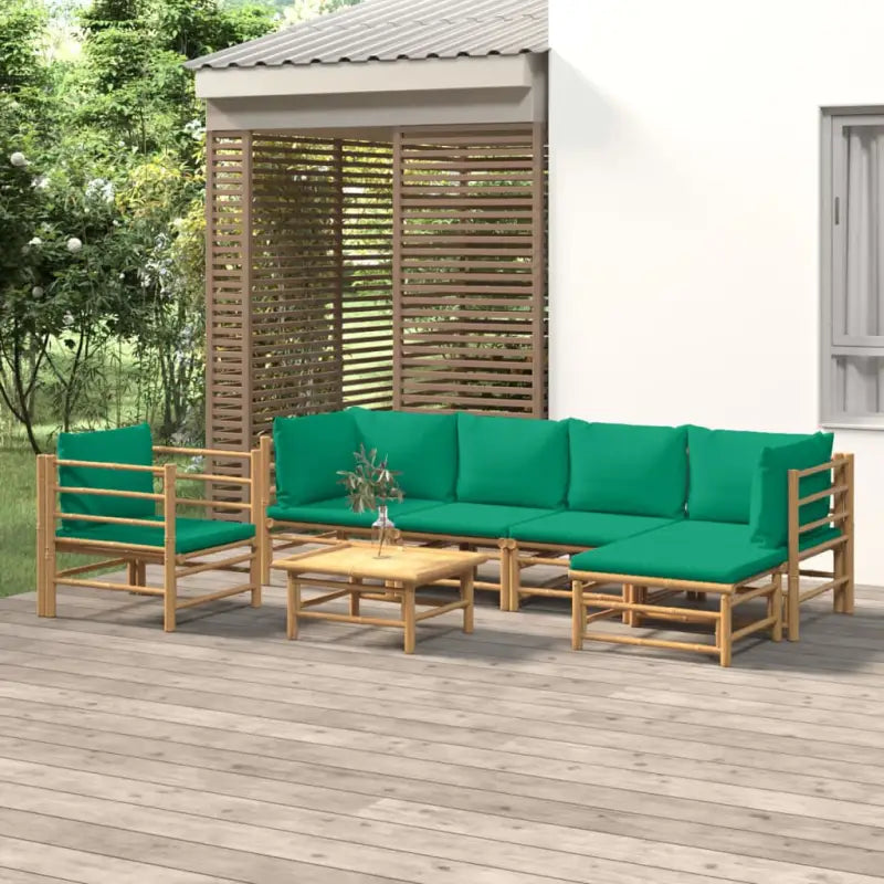 Elegante bamboe tuinset met comfortabele afmetingen en rugkussen - Groen / 2x corner + 2x middle + chair + footrest