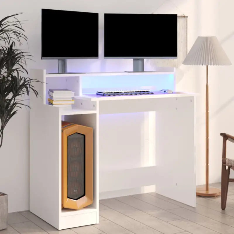 Elegante bureau met praktisch ontwerp en LED-verlichting voor moderne interieurs - Wit - Bureaus