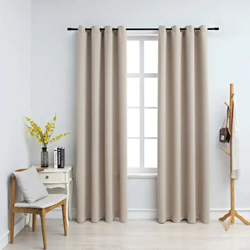 Elegante gordijnen met metalen ringen voor privacy en lichtblokkering levering bevat - Beige / 140 x 245 cm / 1