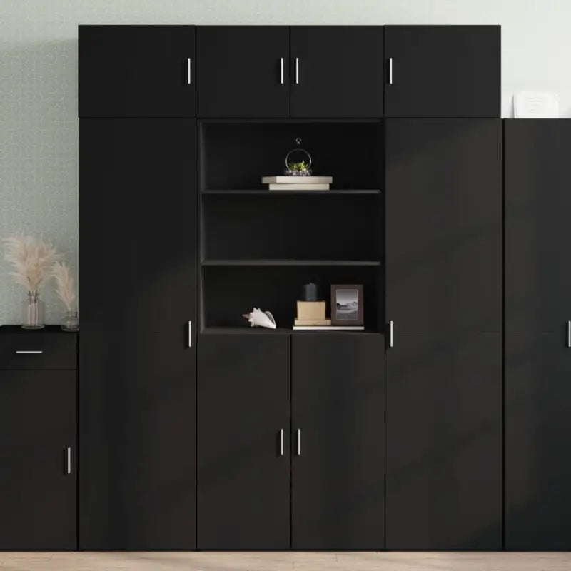 Elegante hoge kast van bewerkt hout voor een stijlvolle interieur uitstraling - Zwart / 1 - Dressoirs & buffetkasten