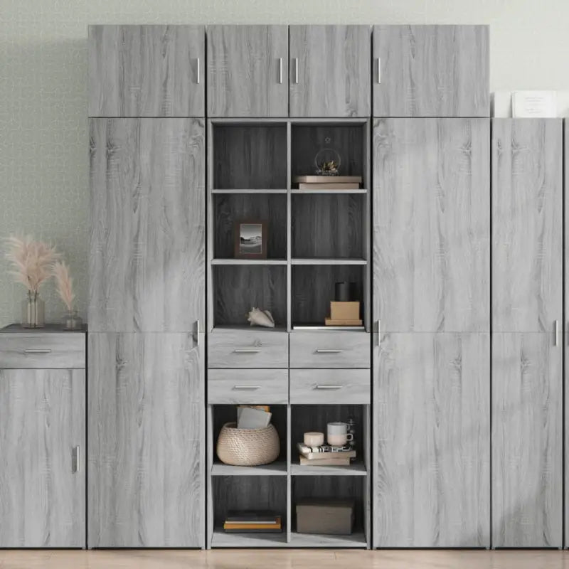 Elegante hoge kast van bewerkt hout voor jouw bestaande interieur - Grijs sonoma / 1 - Dressoirs & buffetkasten