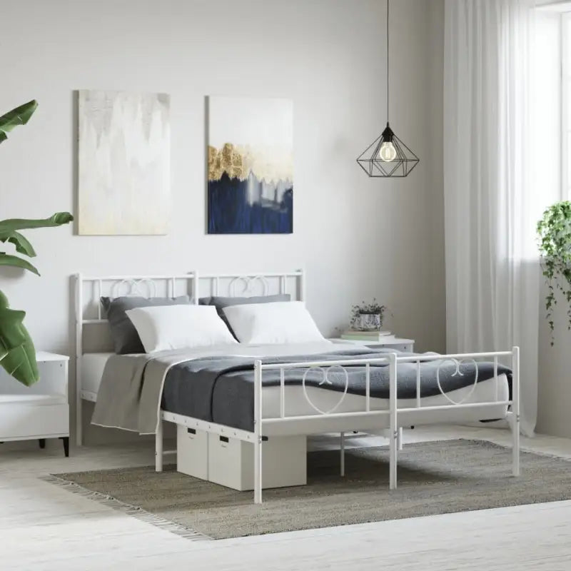 Elegante metalen bedframe met extra opbergruimte voor je slaapkamer - Wit / 120 x 200 cm / met hoofdbord & voetbord