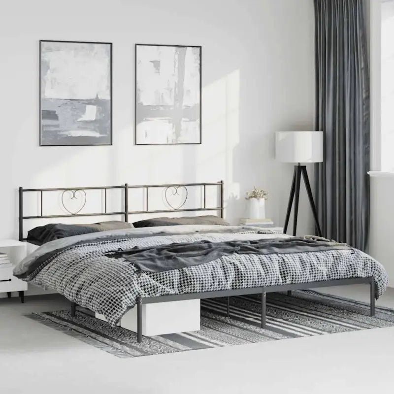 Elegante metalen bedframe met extra opbergruimte voor je slaapkamer - Zwart / 193 x 203 cm / met hoofdbord - Bedden &