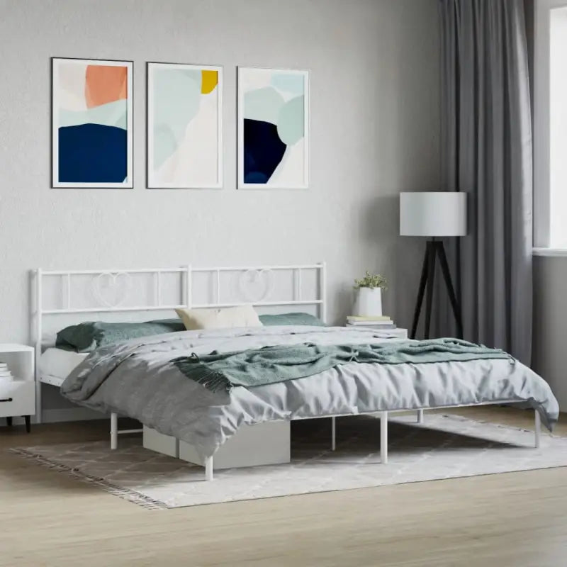 Elegante metalen bedframe met extra opbergruimte voor je slaapkamer - Wit / 180 x 200 cm / met hoofdbord - Bedden &