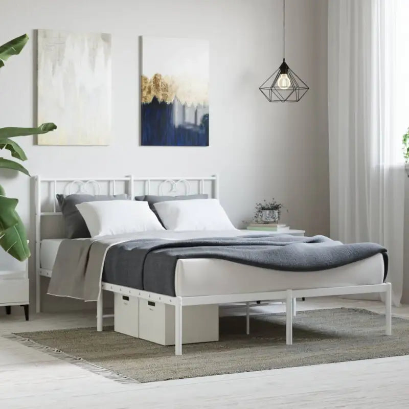 Elegante metalen bedframe met extra opbergruimte voor je slaapkamer - Wit / 120 x 200 cm / met hoofdbord - Bedden &