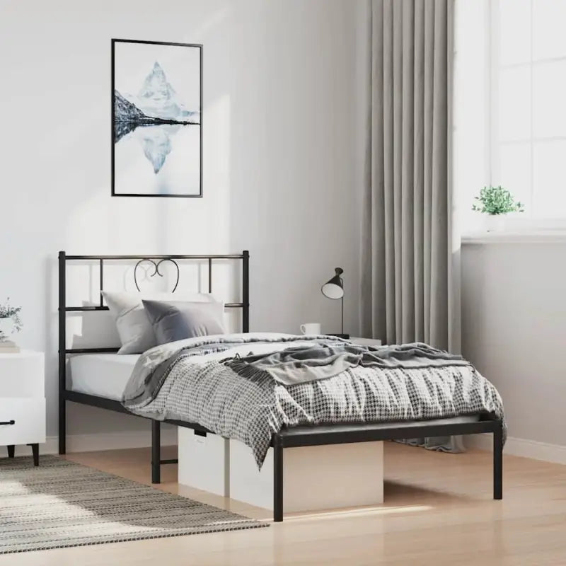 Elegante metalen bedframe met extra opbergruimte voor je slaapkamer - Zwart / 100 x 190 cm / met hoofdbord - Bedden &