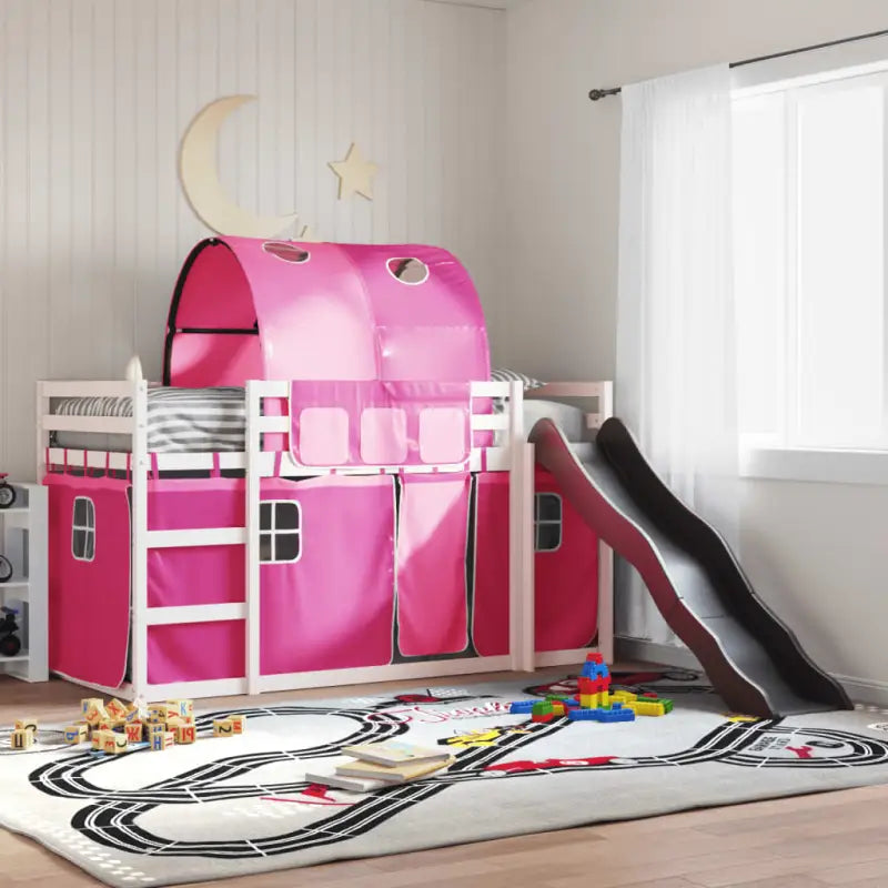 Elegante metalen stapelbed van massief grenenhout voor compacte kamers - Wit en roze / 80 x 200 cm - Bedden & bedframes
