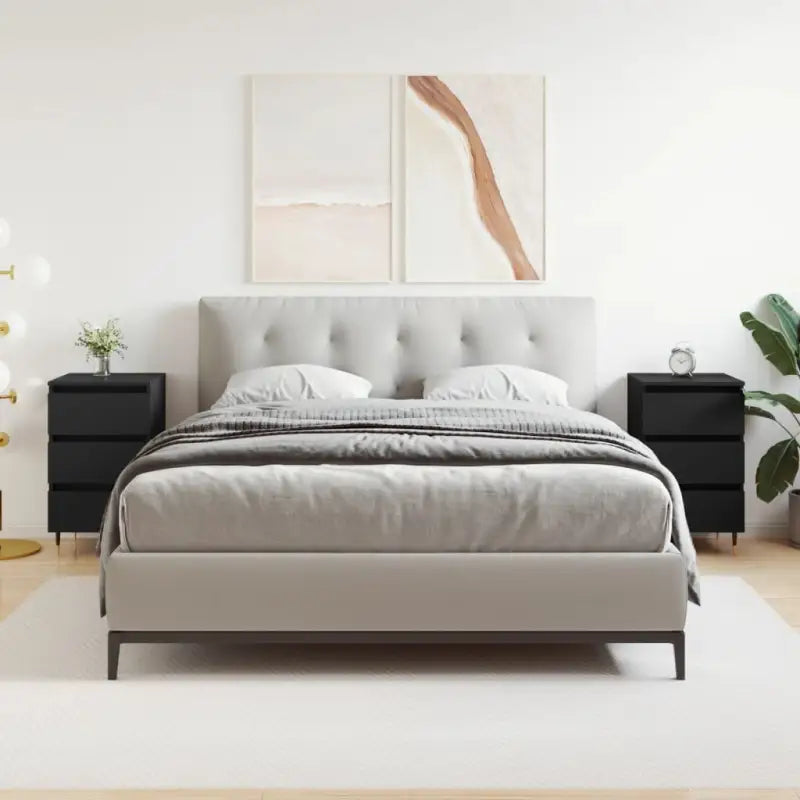 Elegante nachtkastjes van bewerkt hout in grijs Sonoma Eiken stijl - Zwart / 2 - Nachtkastjes