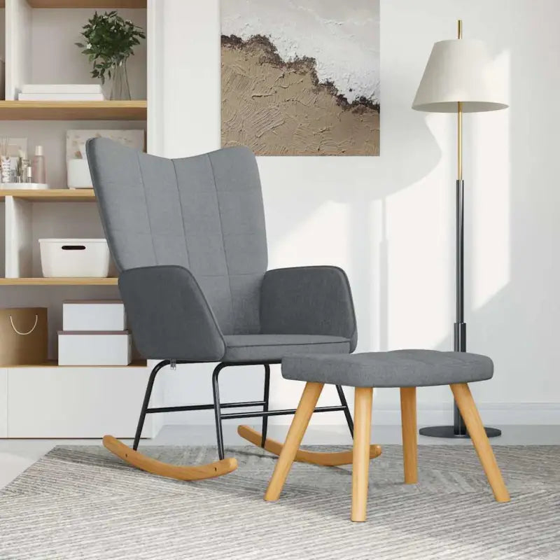 Elegante Schommelstoel met Blokpatroon voor een Modern Interieur - Lichtgrijs / 1 / Met voetensteun - Schommelstoelen