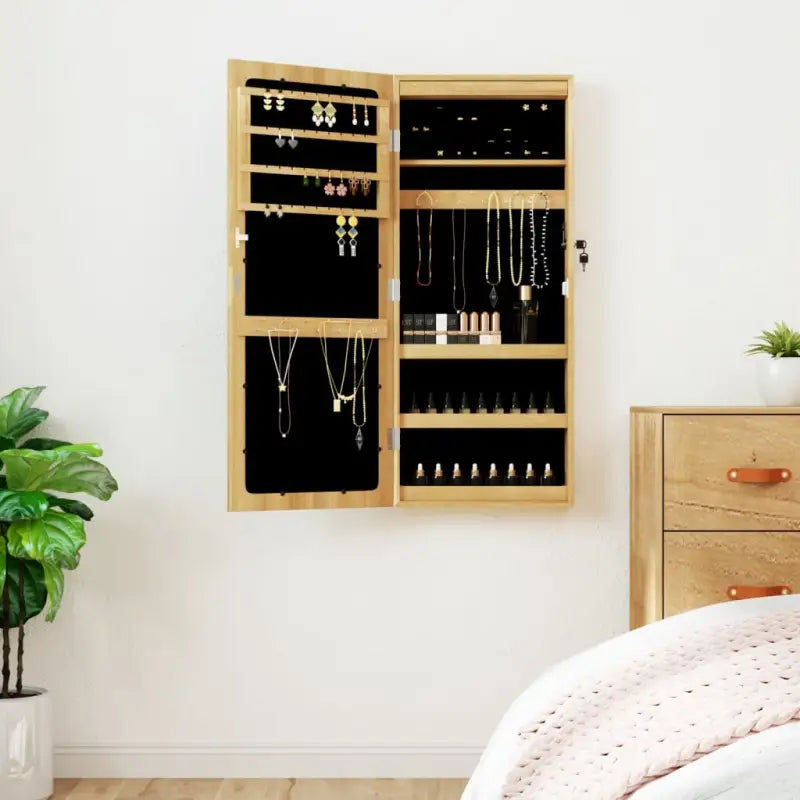 Elegante sieradenkast met LED-verlichting en bewerkt hout - Bruin / 1 - Spiegels