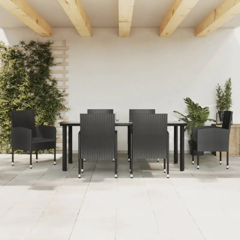 Elegante tuinset met zwart materiaal poly rattan en gehard glas - 200 cm tafellengte - Tuinsets