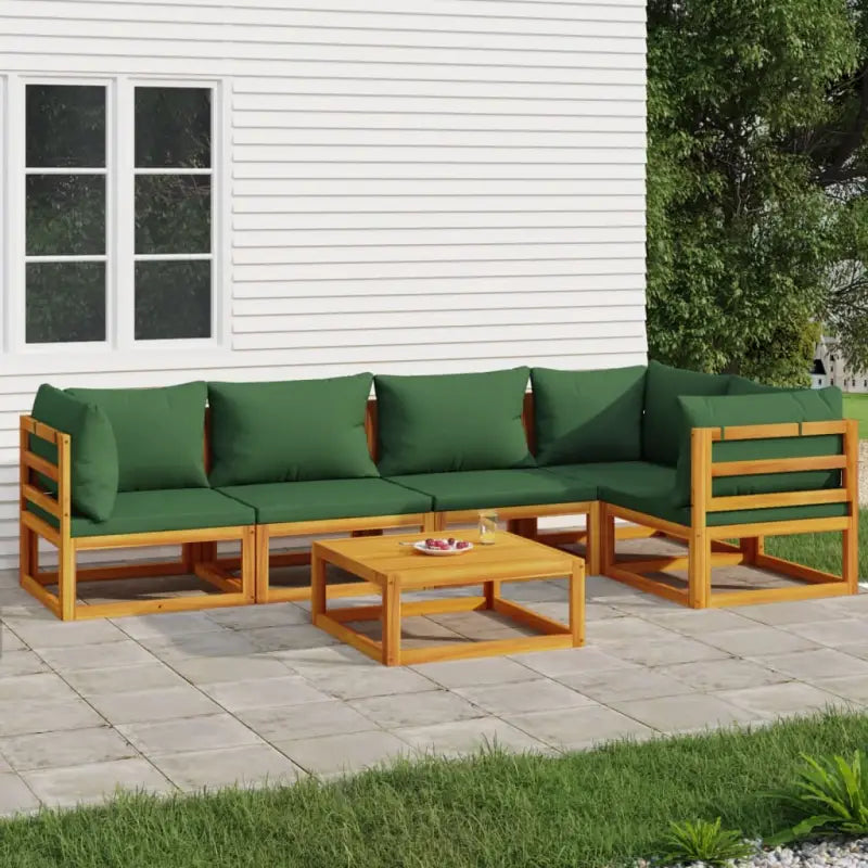 Elegante tuinset van massief acaciahout met comfortabele afmetingen rugkussen - Groen / 3x hoek + Tafel + 2x midden